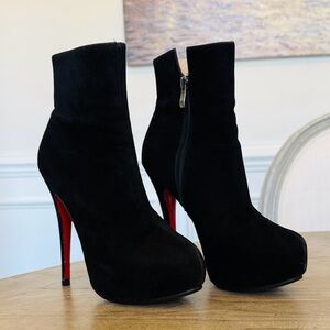 Christian Louboutin Black and Red Heeled Boots